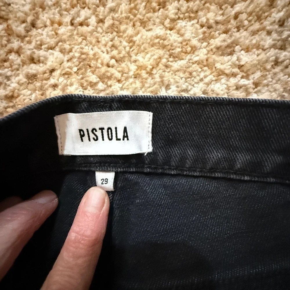 Pistola Size 29 Womens Jeans Black Wide Leg High Rise button fly distressed knee